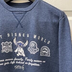 Disney World Men's Small Stitch Ohana Pullover Crewneck Sweatshirt Blue Pocket